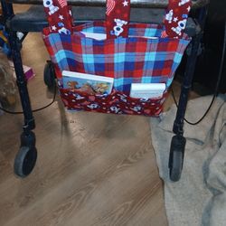 Handmade  Bag For Walkers In Blue Plaid
