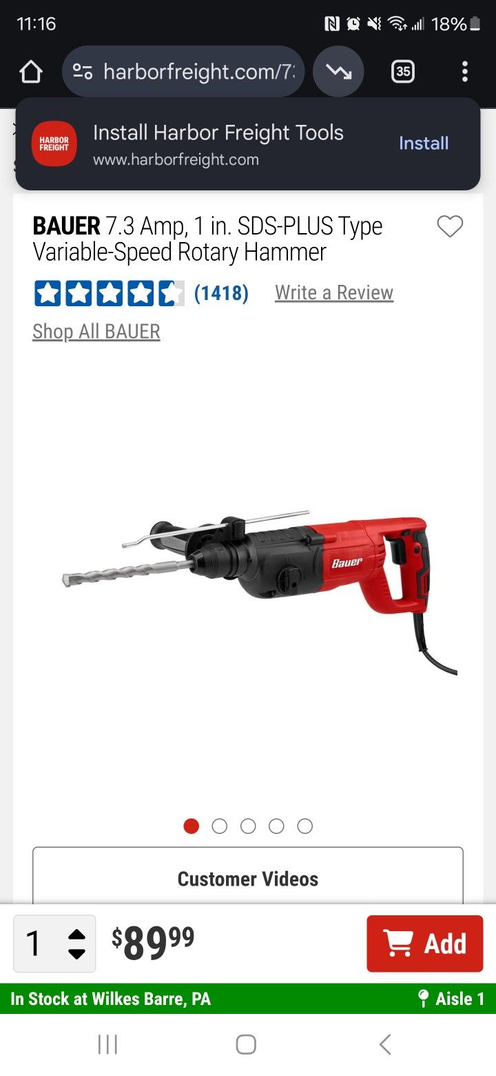 Bauer Corded Rotary Hammer
