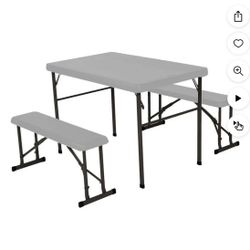 Lifetime 42" Table with Benches (HDPE & Powder Coated Steel). Boulder Gray