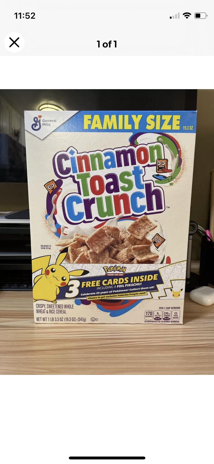 Cinnamon Toast Crunch Cereal With 25th Anniversary Pokemon Pack