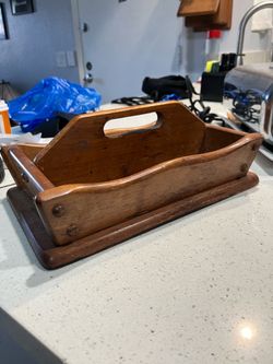 Vintage Wooden Caddy Organizer with Center Handle