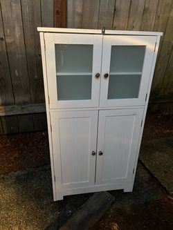 White Wood Cabinet with Glass Doors