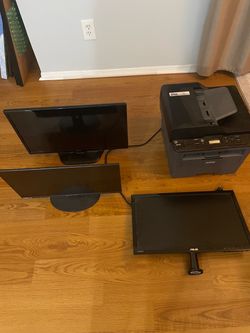 Printer, Two Monitors, and a TV