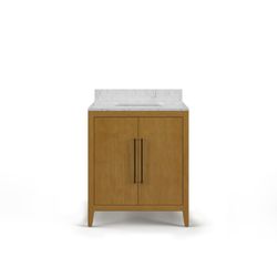 PRESIDENTS DAY SALE - 30" Brown Solid Wood Bathroom Vanity with Marble Top (L)