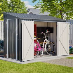 9x4 FT Outdoor Storage Shed with Lockable Door, Heavy Duty Metal Garden Shed for Lawn Mower, Tools, Bikes, Waste Bins - All Weather & Waterproof (Dark