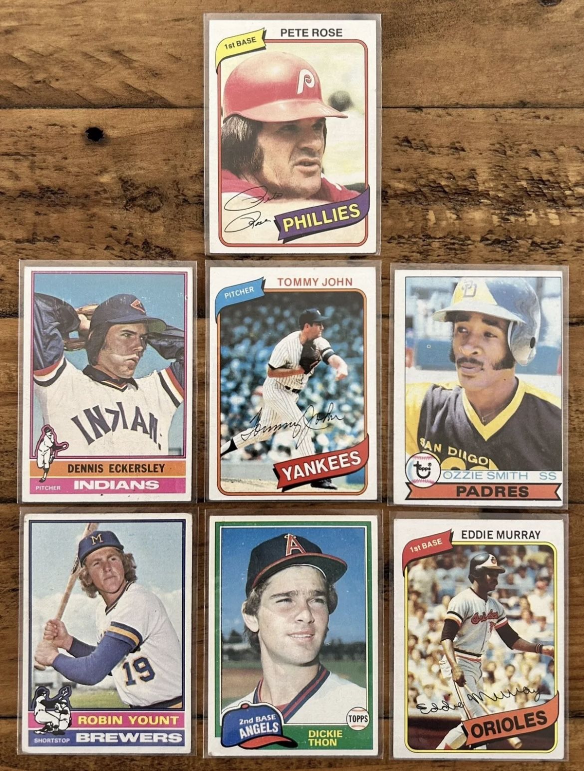 Pete Rose 1980 Topps #540 Philadelphia Phillies- Bundled With Variety - 7 Cards