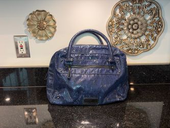 Armani Exchange A|X Blue Shiny Snakeskin-textured Satchel Large Bag 11x9x5”