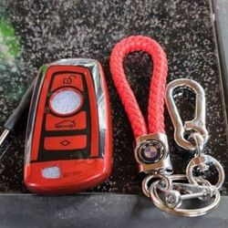 Bmw red key Chain  and Matching Key Fob Case.