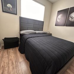 Modern Queen Bedroom Set – Bed, Nightstand, Beautyrest Mattress (Remote/Electric Adjustable Bed frame)