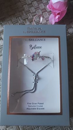BELIEVE BY BRILLIANCE FINE SILVER PLATED CRYSTAL UNICORN ADJUSTABLE BRACELET