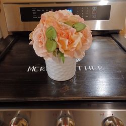 Pink Flowers in White Ceramic Vase