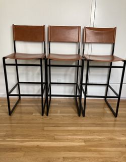 3 30” POTTERY BARN Leather Bar Stools