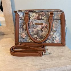 Rosetti floral and faux leather shoulder bag adjustable strap purse blue pink