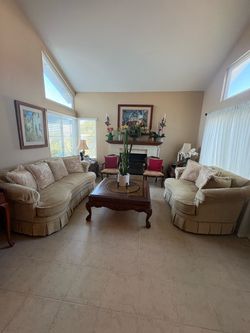 Beige Upholstered Sofa and Loveseat Set