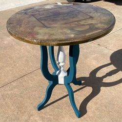 Round decoupage tree side or end table or accent table 29.5”H x 26”W