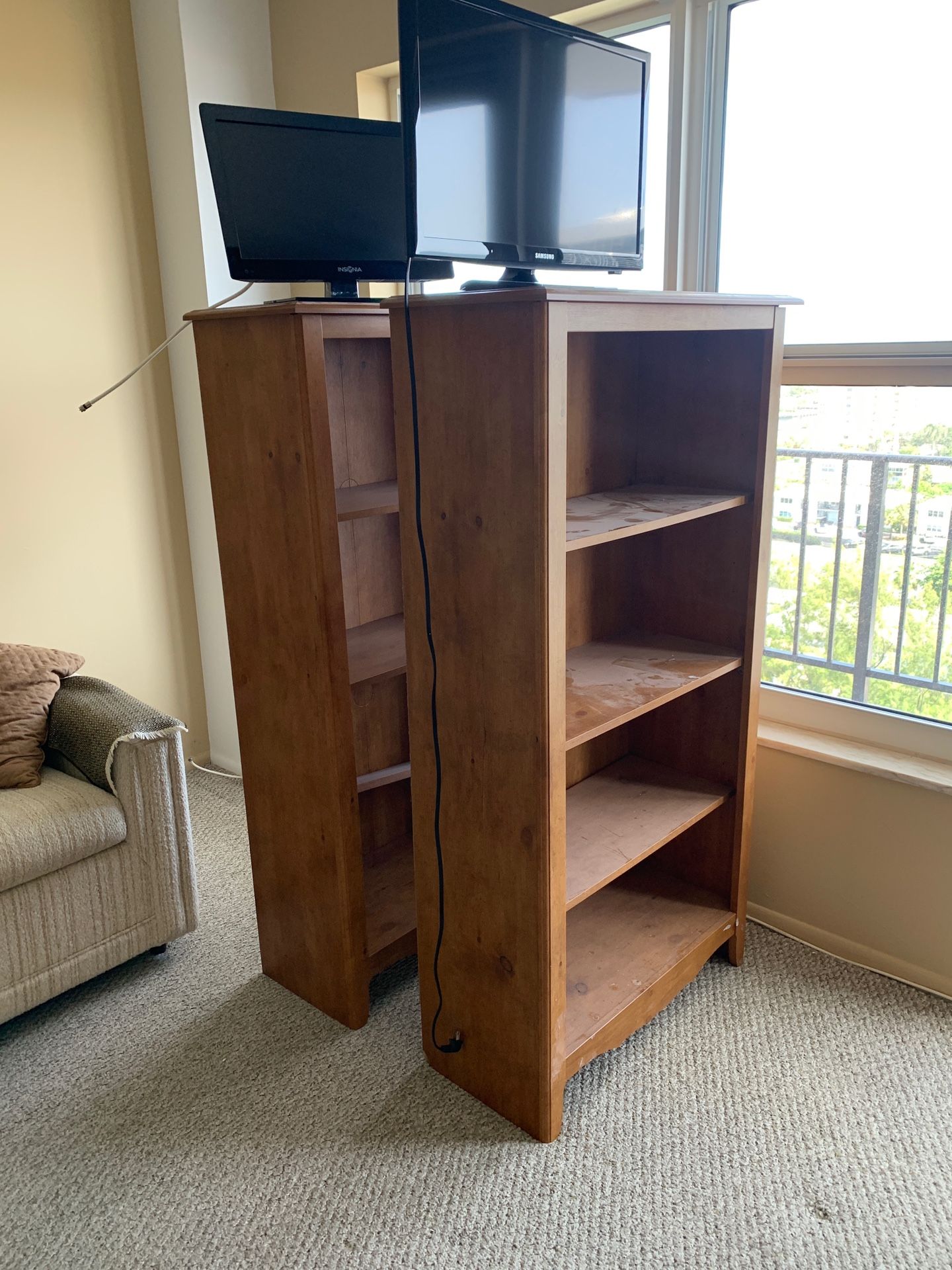 Two Sturdy Oak Bookshelves 12x36x60”