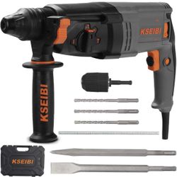 KSEIBI 1 inch Rotary Hammer Drill 6.5 Amp SDS Plus 4 Functions Reduced Vibration Variable Speed Drilling 900RPM, 4350BPM, 5 Joules Impact Rate, Safety