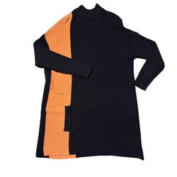 Black and orange knitted turtleneck dress or tunic  Size L