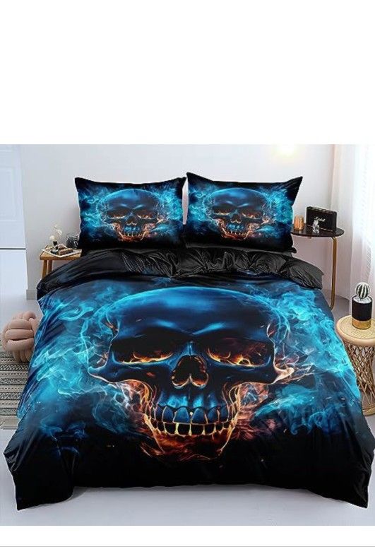 Holiyjog Twin Boys Skull Duvet Cover Set Teen Gothic Comforter Cover with 2 Pillowcases Horror Bedding Set Goth Bed Set