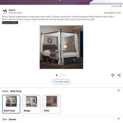 Grey Canopy Bed Frame 