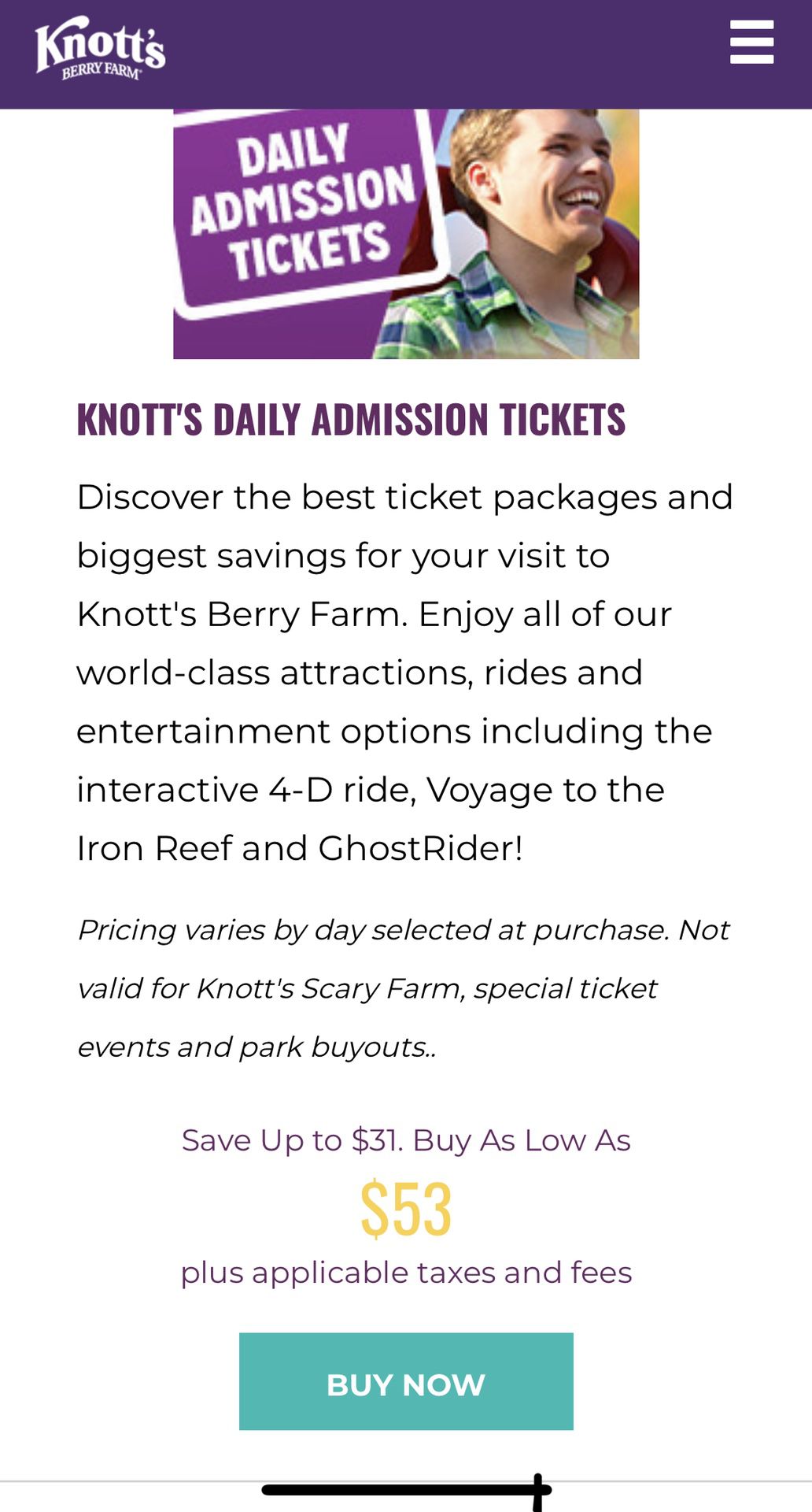 Knotts berry farm tickets $35