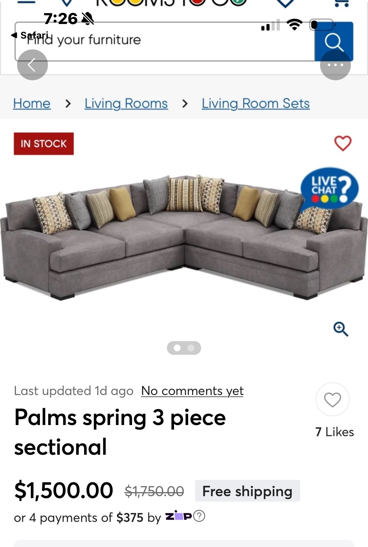 4 Piece Sectional grey 