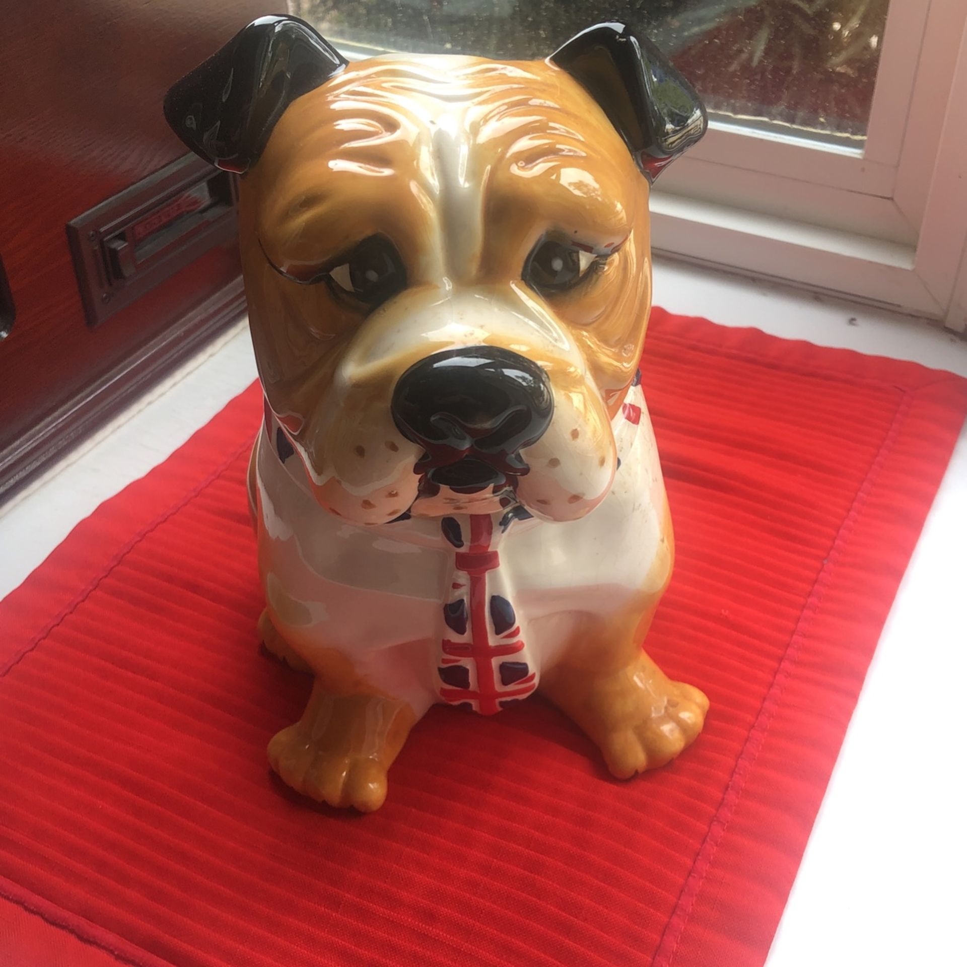 Rare ENGLISH BULLDOG England Union Jack Queen Elizabeth Crown Cookie Jar - Compare @$50+