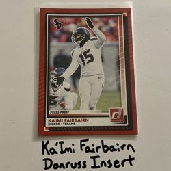 Ka’Imi Fairbairn Houston Texans Kicker Donruss Short Print Insert Card. 
