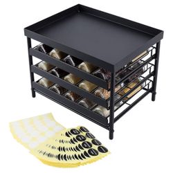 TQVAI Stackable 30 Jars 3-Tier Spice Rack Organizer with Pull Out Drawers and Labels - Fit for Countertop, Cabinet, Pantry - Frosted Black