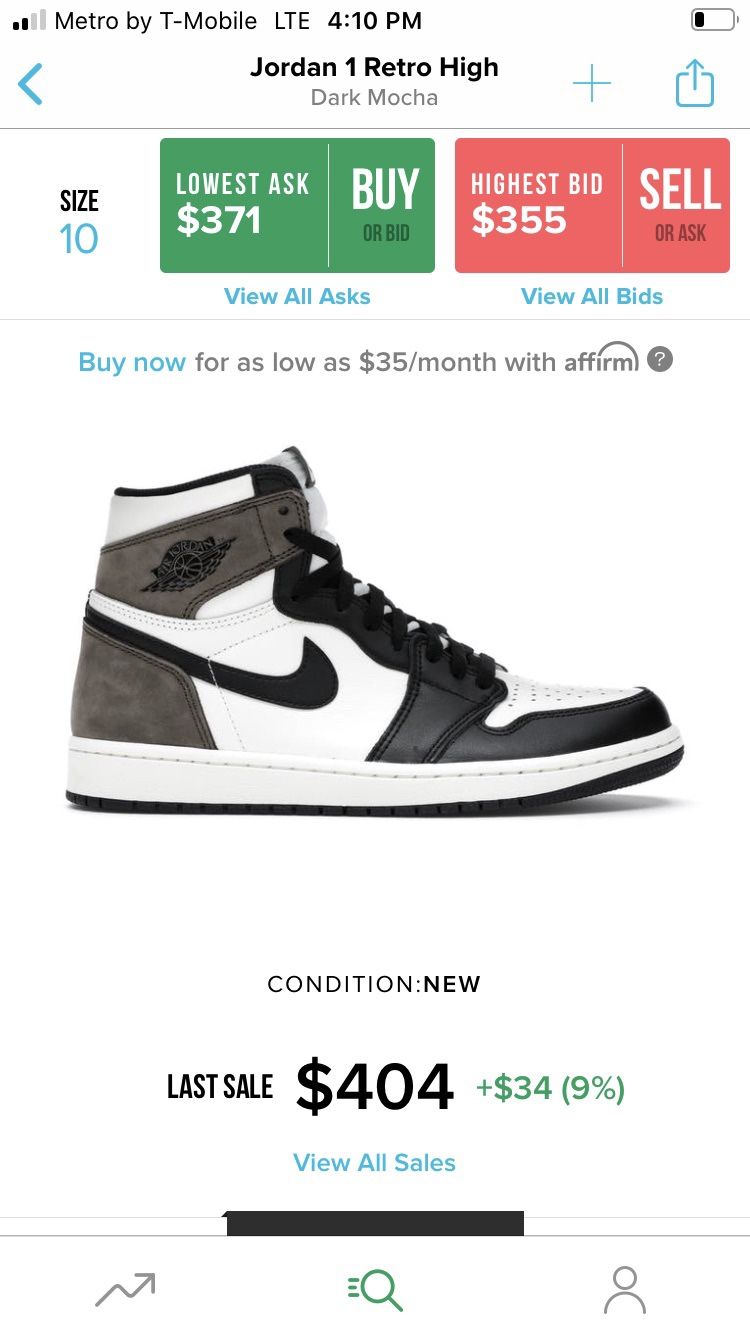 jordan 1 mocha size 10, and 10.5 both are ds