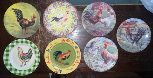 7 Rooster & Chicken ceramic plates