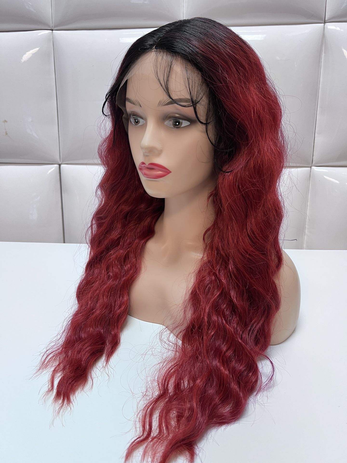 Lace Front Wig-Copper Red Curly Long Hair~costume Cosplay Dress Up-brand New $60- Peluca Rizada Roja Nueva