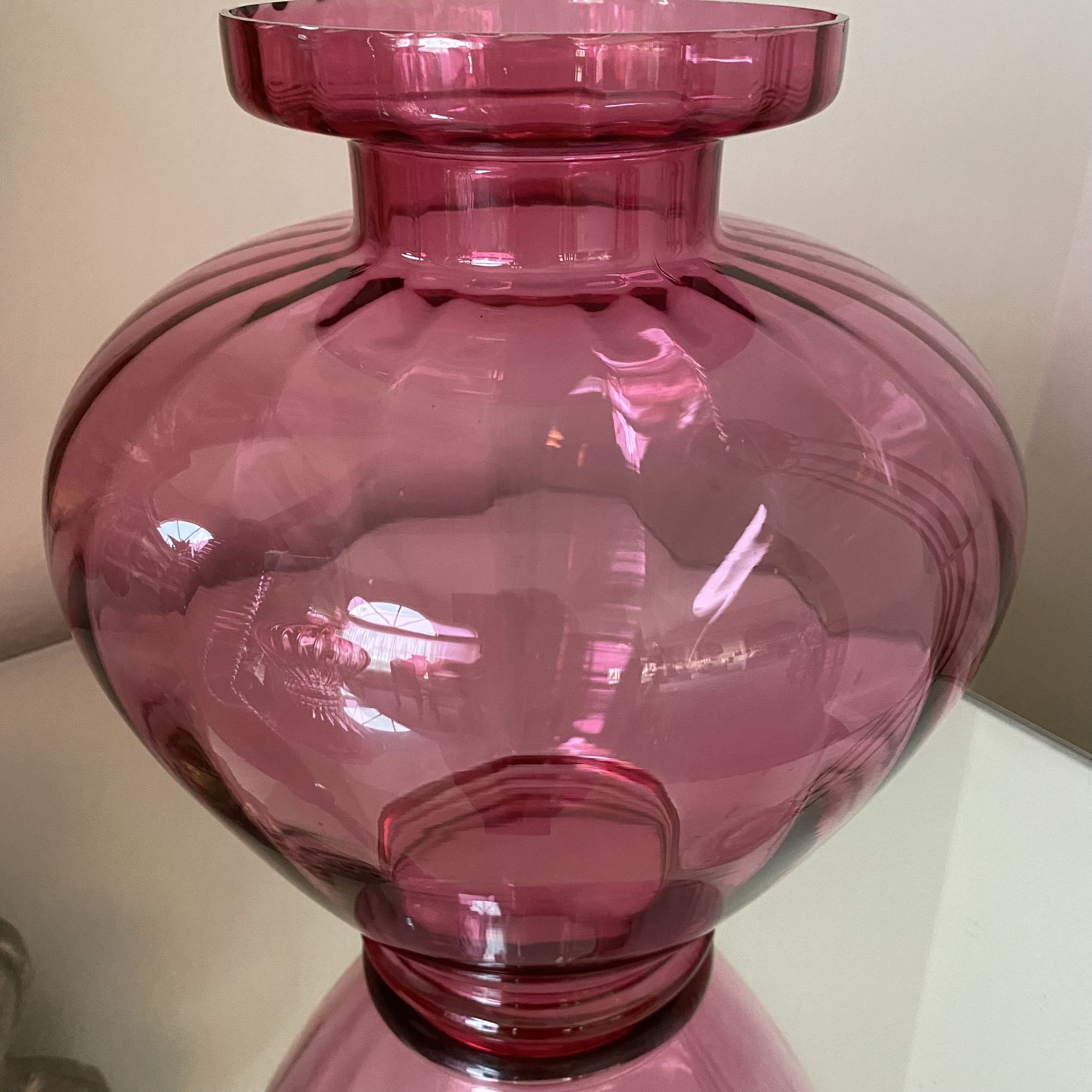 Tall Vintage Cranberry Pilgrim Glass Hand Blown 9 3/4” Tall