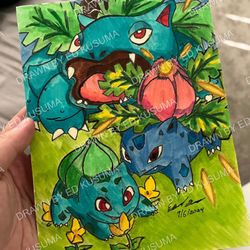Hand-drawn Pokemon Bulbasaur Evolution