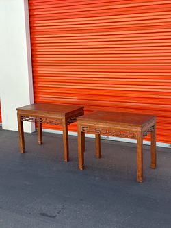 Vintage Ming Style Carved Wood End Tables - Pair