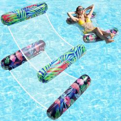 Pool Floats - 2 Pack Pool Floats Adult Size, Inflatable Rafts 4-in-1 Multi-Purpose, Non-Stick PVC Pool Float Lounger Water Hammock