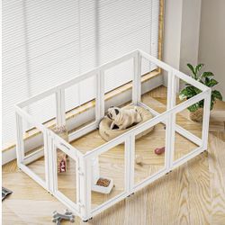 NEW  Dog Playpen Transparent Puppy Playpen Indoor, Easy Assemble & Disassemble Clear Pet Playpen, Sturdy & Easy Cleaning Plastic Dog Fence with Fence-