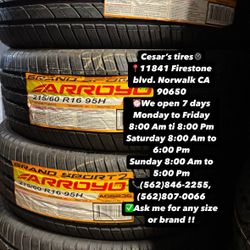 215/60R16 ARROYO A SET OF FOUR NEW TIRES, INCLUDES MOUNTING AND BALANCING WITH WARRANTY, ASK  ME FOR ANY SIZE OR BRAND, WE HAVE THE BEST PRICES!!