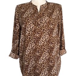 Chico’s Women’s Brown Leopard Print Long Sleeve Blouse Size 3 (XL)
