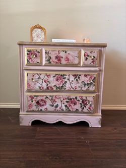 One-of-a-Kind Blush Pink Floral Accent Chest – Hand Refinished