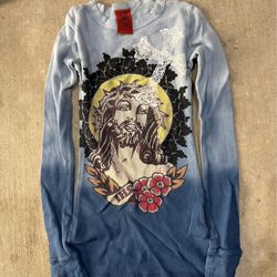 Blue and white long sleeve shirt size XS/S see measurements