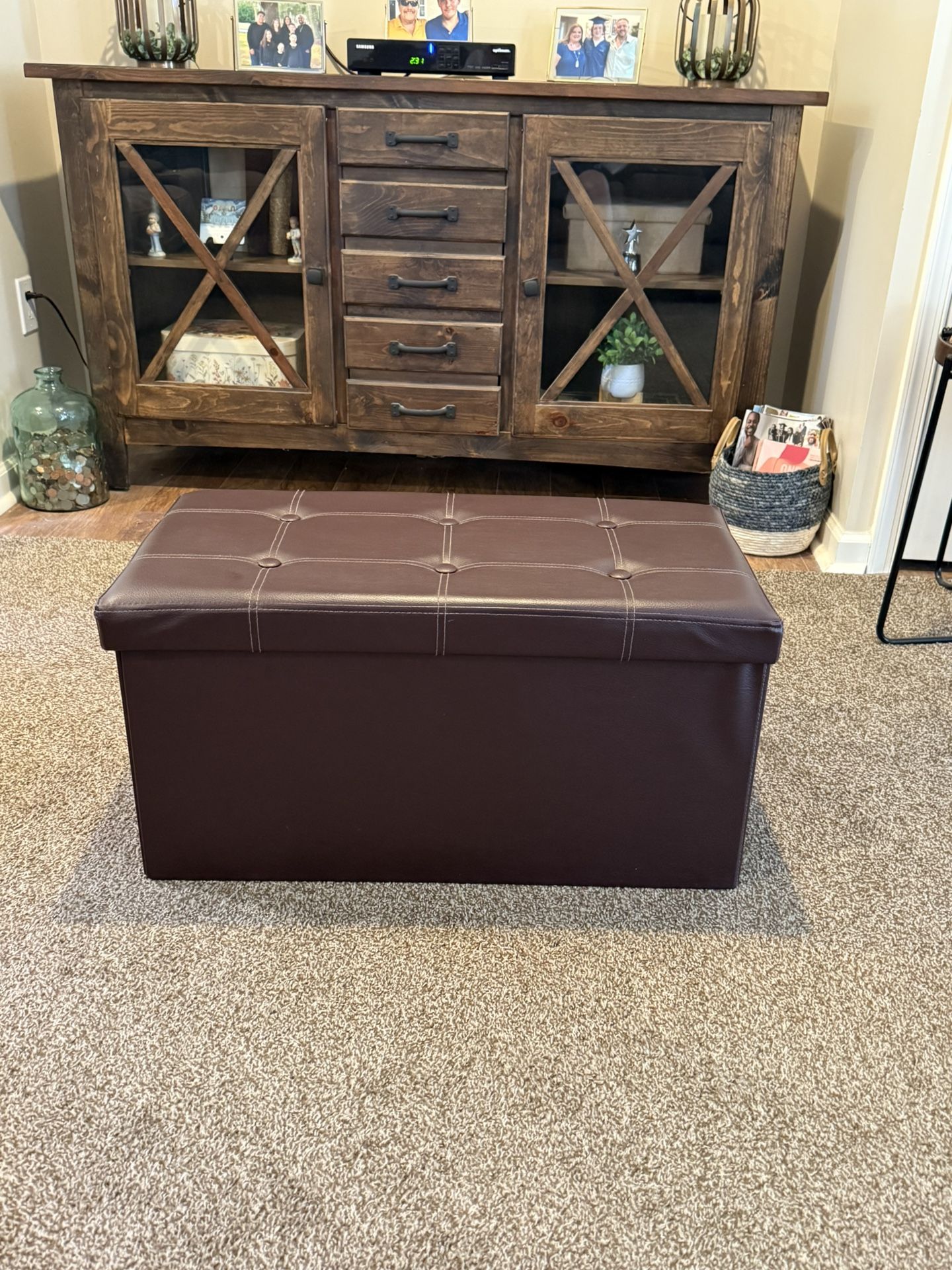 FRESH HOME BROWN ELEMENTS FAUX LEATHER COLLASIBLE OTTOMAN AND STORAGE BENCH