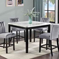 Elegant! 5-pc Counter Height Dining Set Velvet Upholstered Chairs Brand New