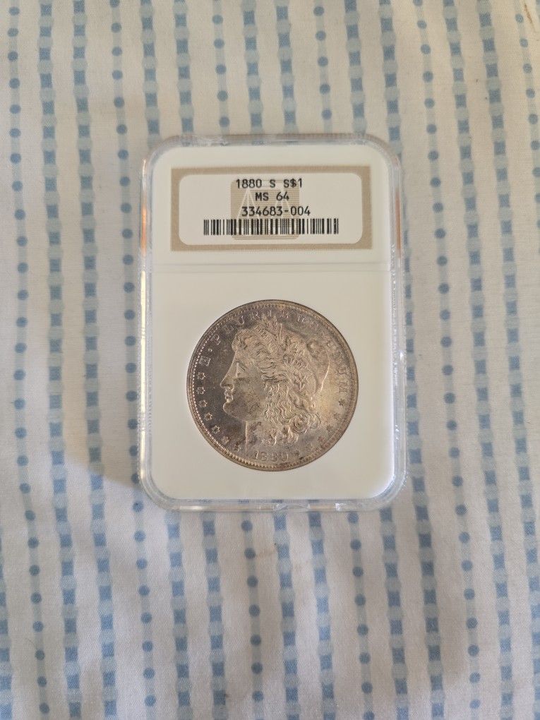 1880 Uncirculated Morgan Silver $1 NGC 64 + 1 Free OZ pure Silver