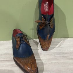 Fennix Italy Shoes Blue/cognac Gator/leather Calf Oxford 