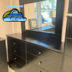 New Complete Dresser Set w/ Mirror Black Eight Drawer- Tocador Negro Con Espejo