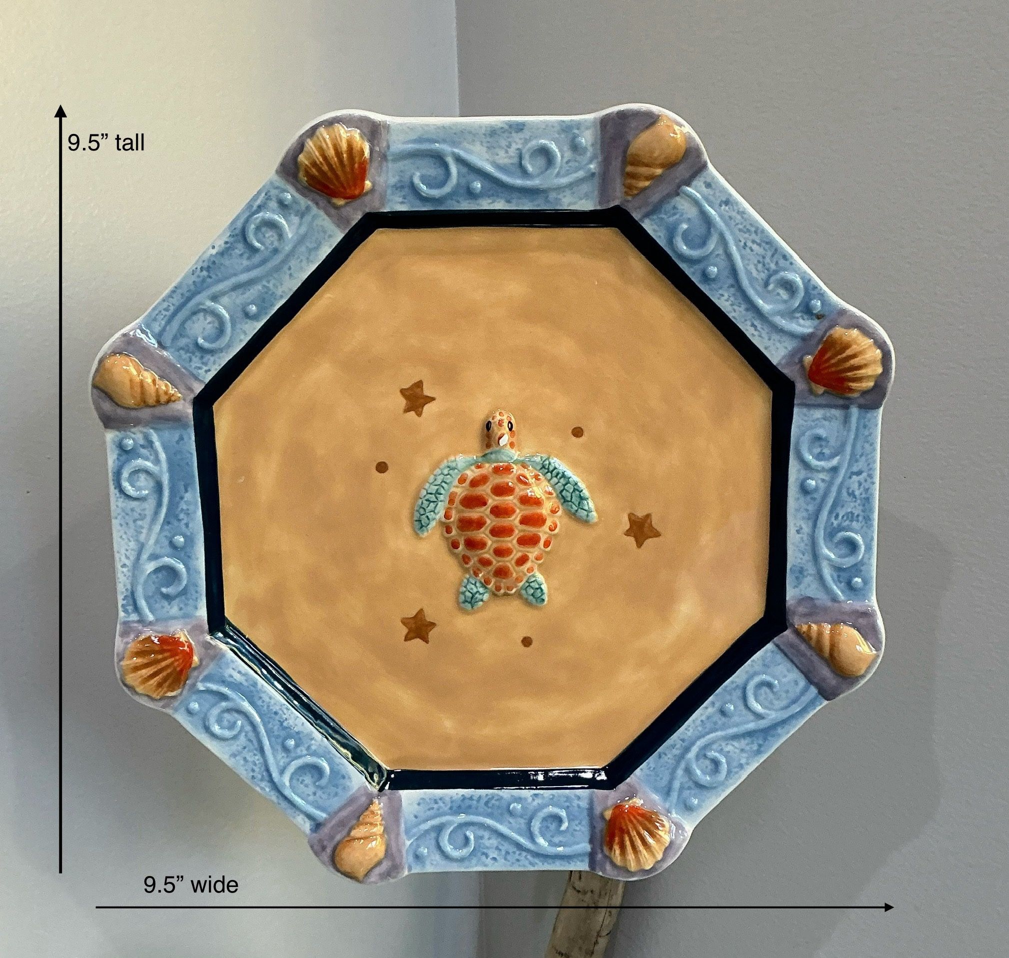 2002 Eleanor Rahim Colorful Octagon Shaped Turtle & Shells Hanging Ceramic Plate