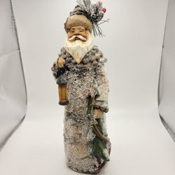 Birch Tree Pine Cone Winter Snow Santa Claus Figurine 9" Tall