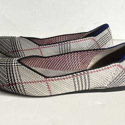 Rothy's Retired The Flat Grey Glen Plaid Round Toe Shoes size 8.5 office dress