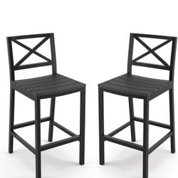 Cozyman Outdoor Bar Stools Set of 2, 26 Inch All Weather HDPS Patio Counter Height Barstools with Back & Footrest, Aluminum Bar Stool Chairs for Hot T